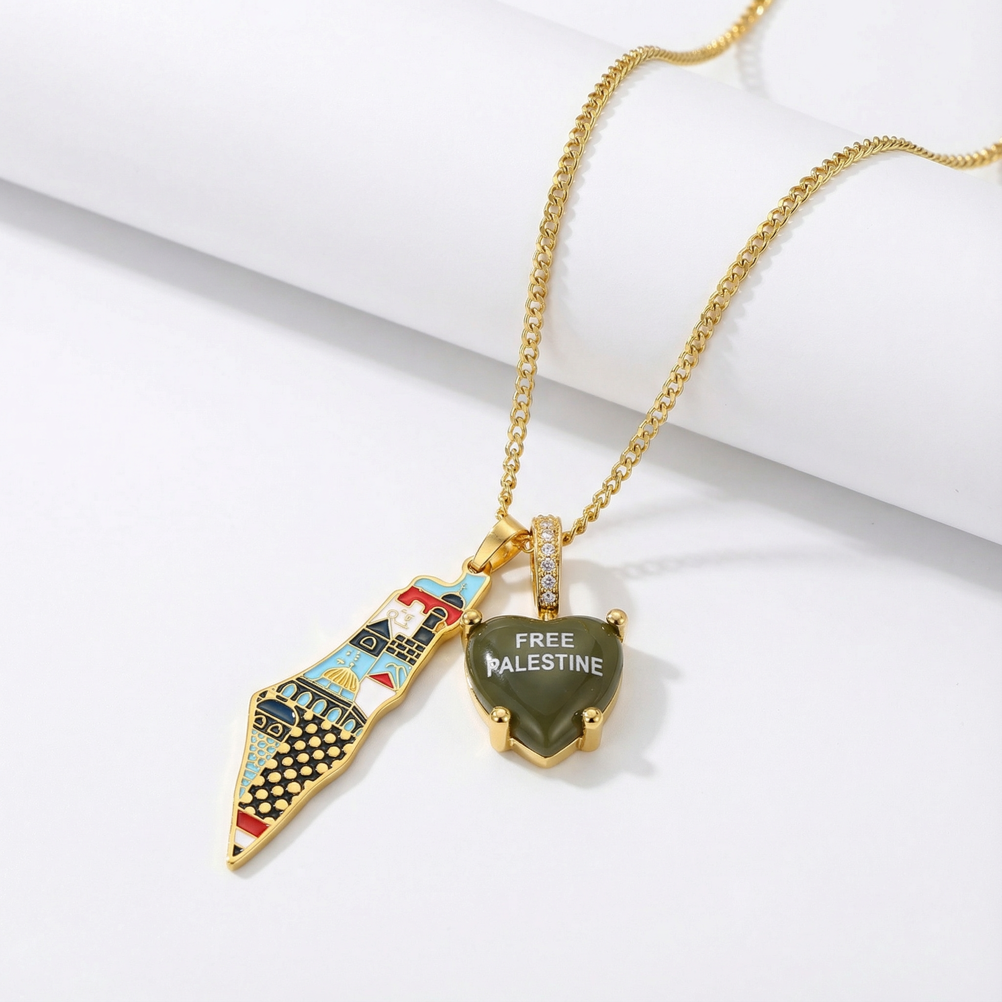Olive „Free Palestine“ Charm with Jersalem necklace