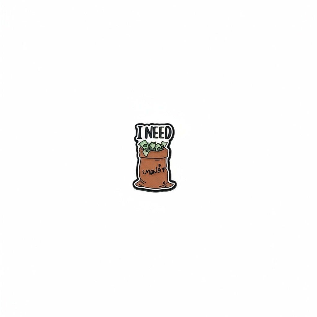 Enamel Sticker Pin - “I need money”