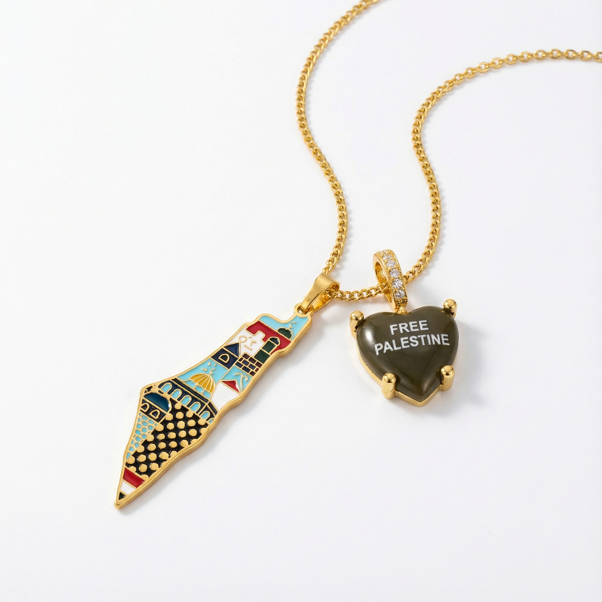 Olive „Free Palestine“ Charm with Jersalem necklace