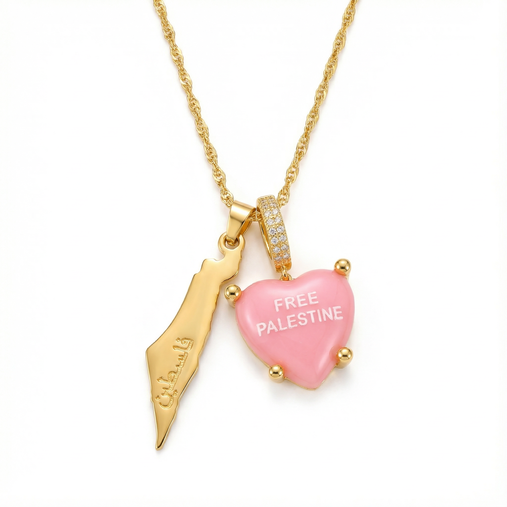 Cotton Candy „Free Palestine“ with Jerusalem necklace