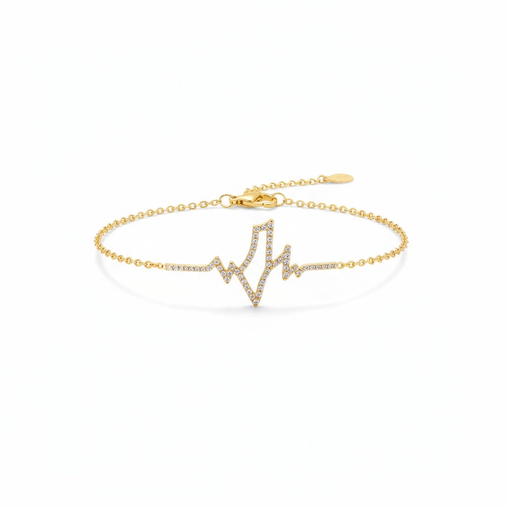 Heartbeat Bracelet – Gold with Crystals
