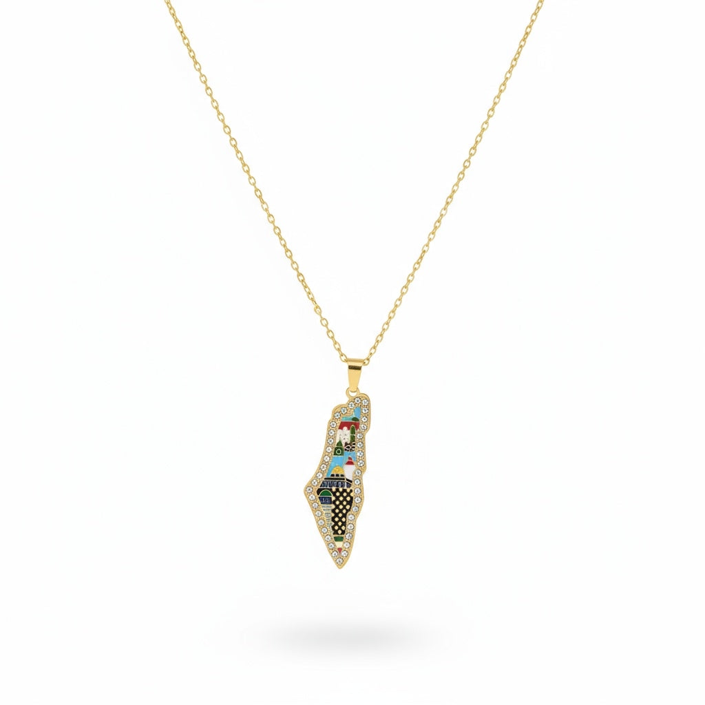 Jerusalem necklace with stones -18k gold plated