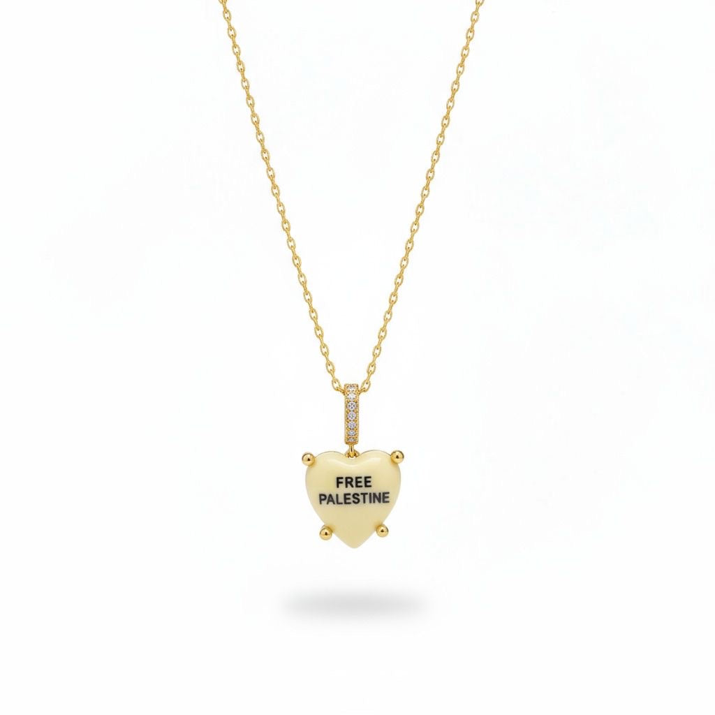 Butter Yellow Charm „Free Palestine“ with necklace