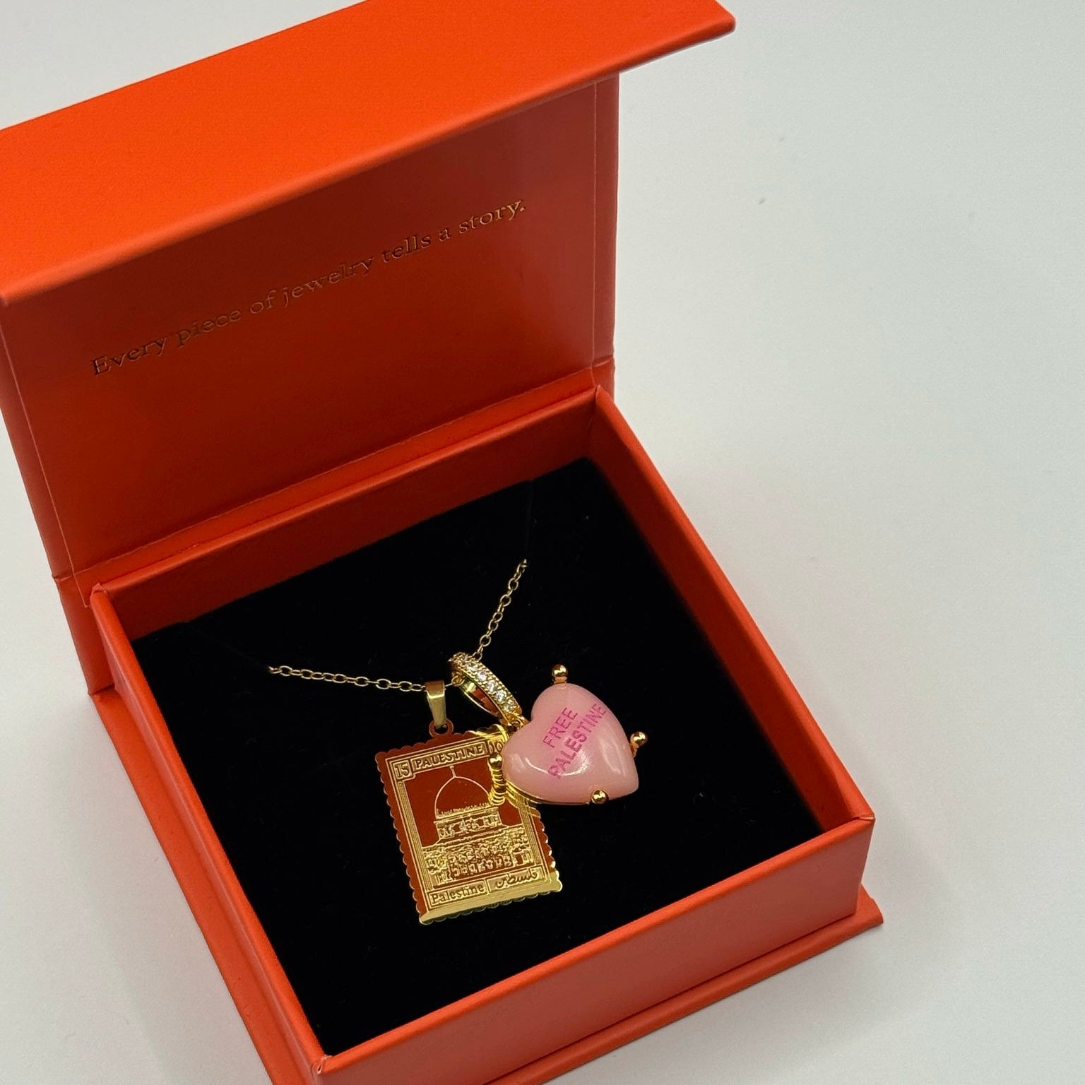 Free Palestine Heart & Stamp Jerusalem Necklace