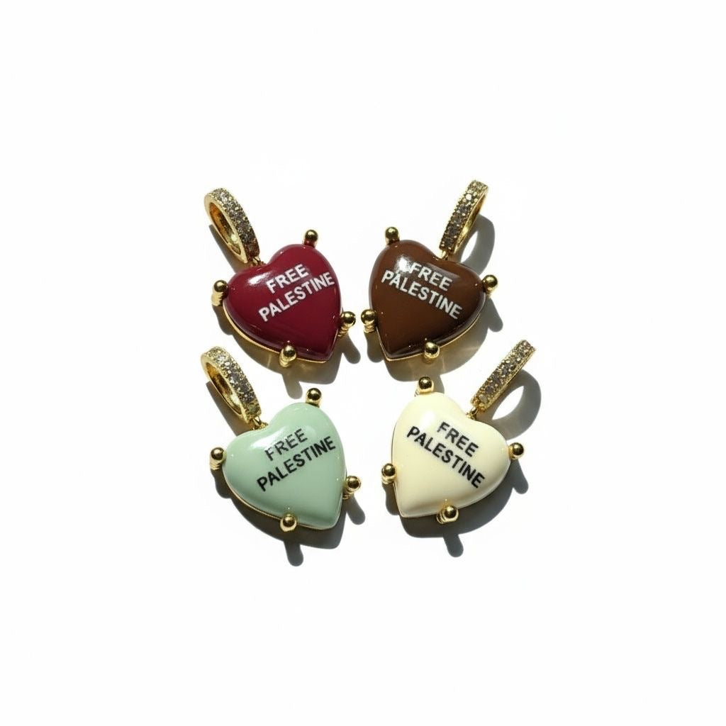 Free Palestine – 4-Piece Heart Pendant Set