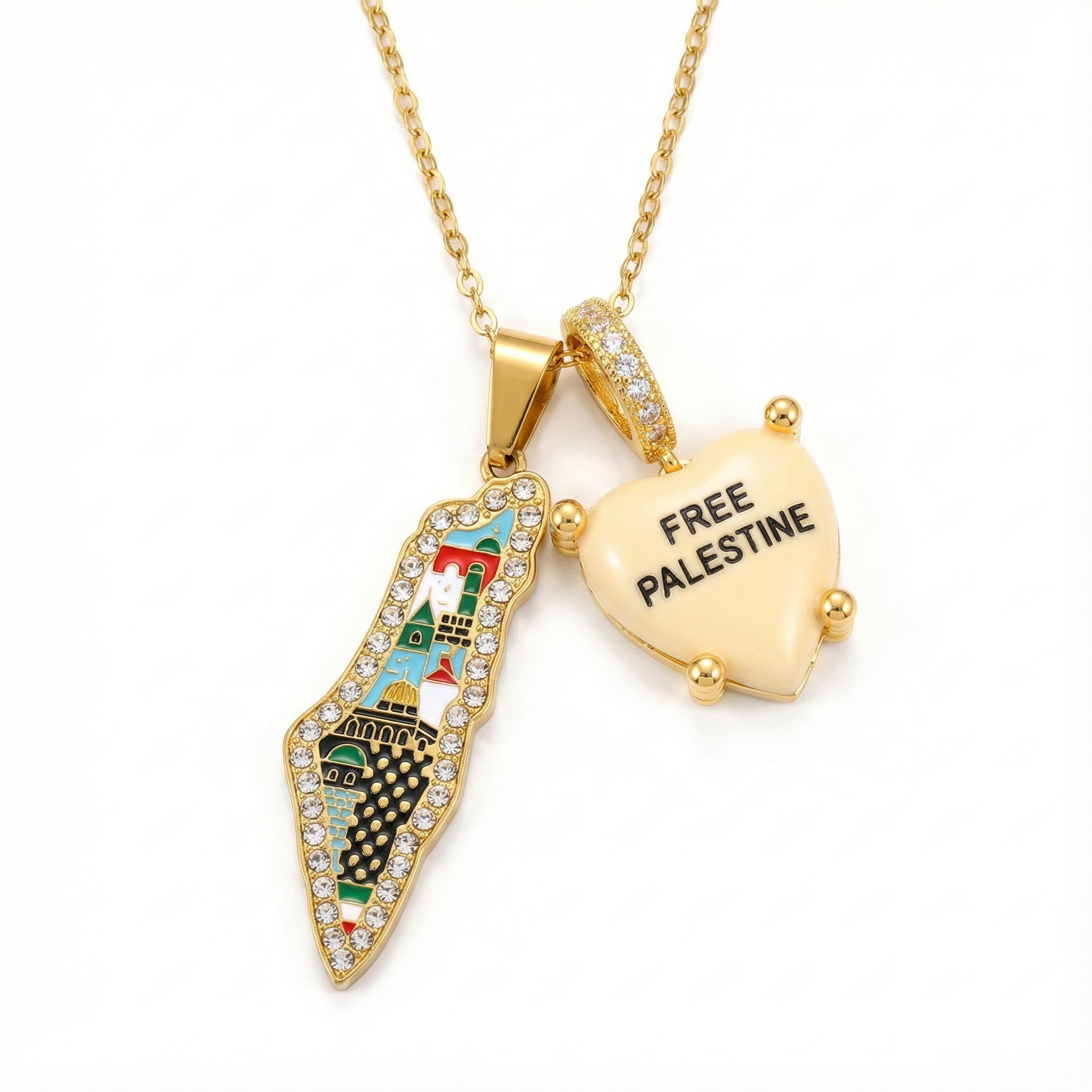 Butter Yellow „Free Palestine“ with Jerusalem necklace