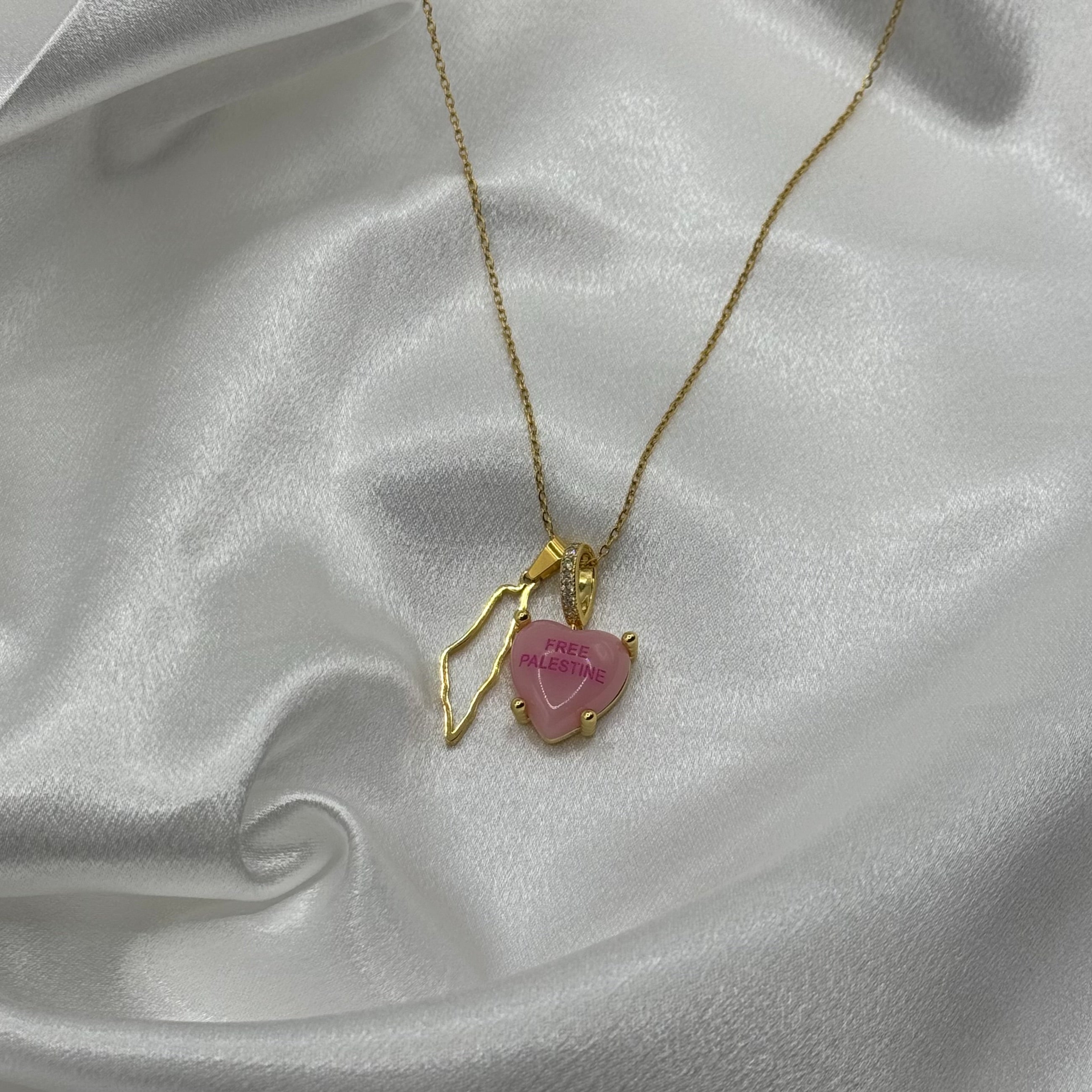 Palestine Map Necklace with Heart Pendant - Gold-Plated