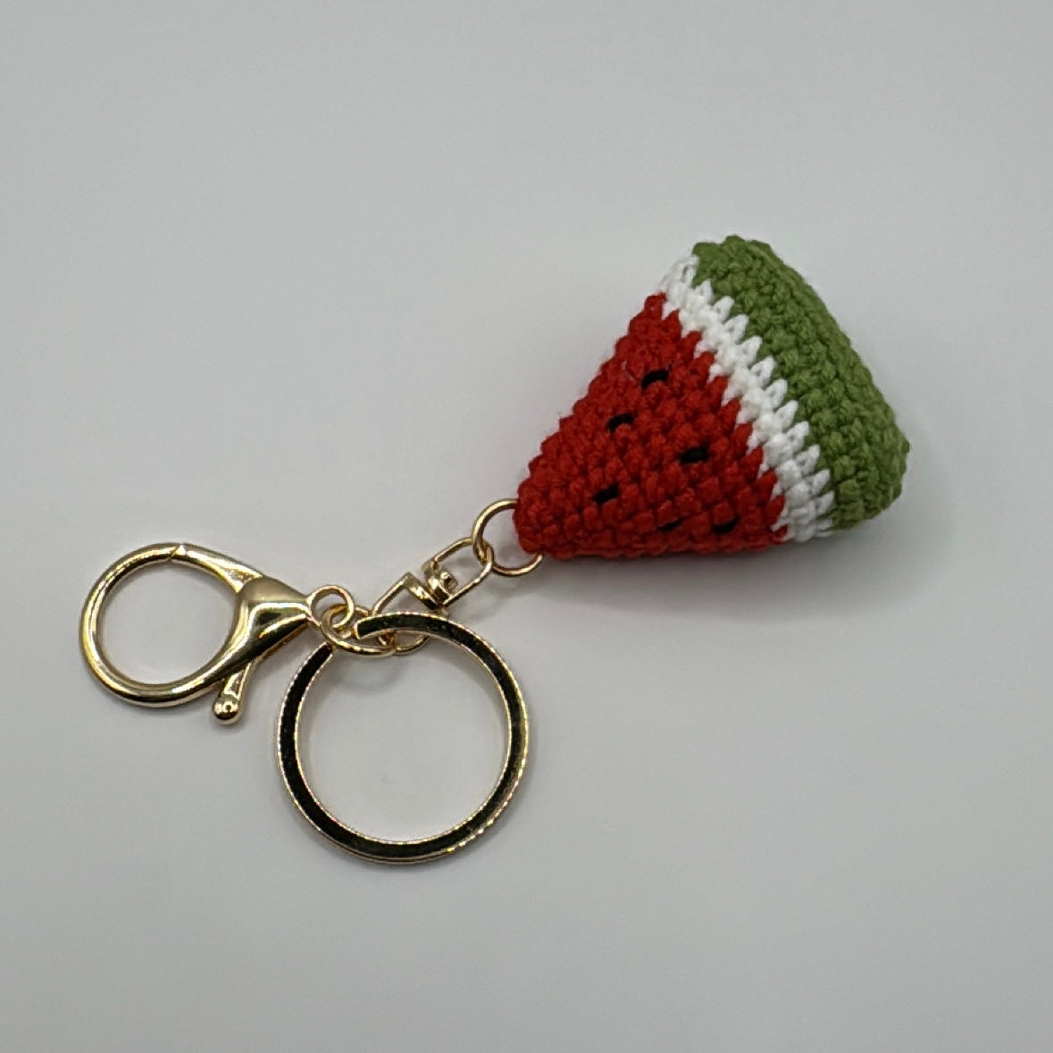 Handmade red crochet watermelon keychain