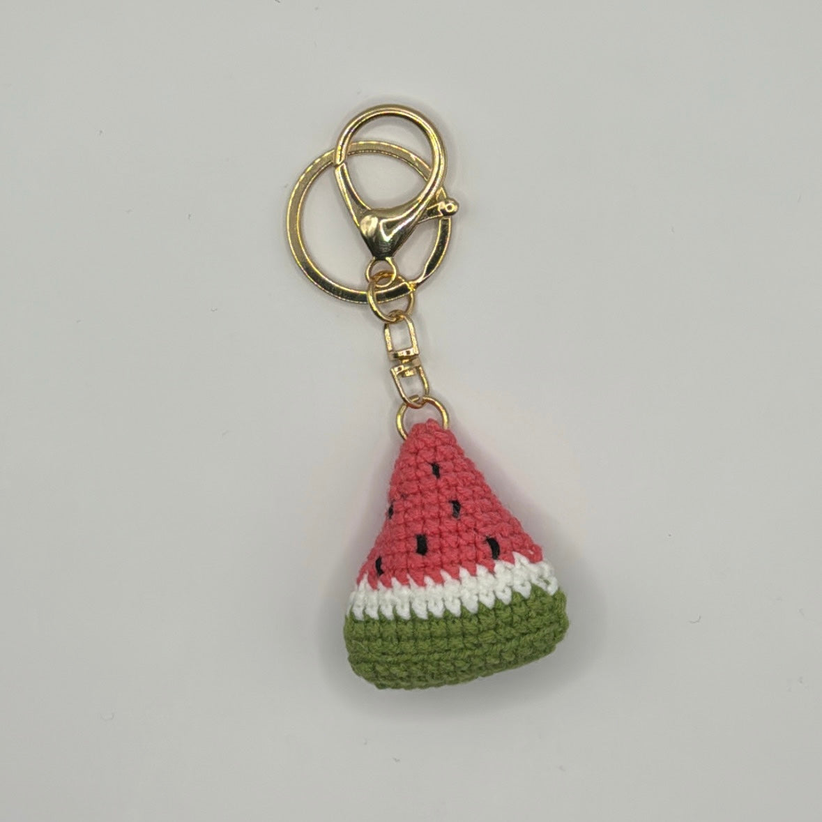 Handmade pink crochet watermelon keychain