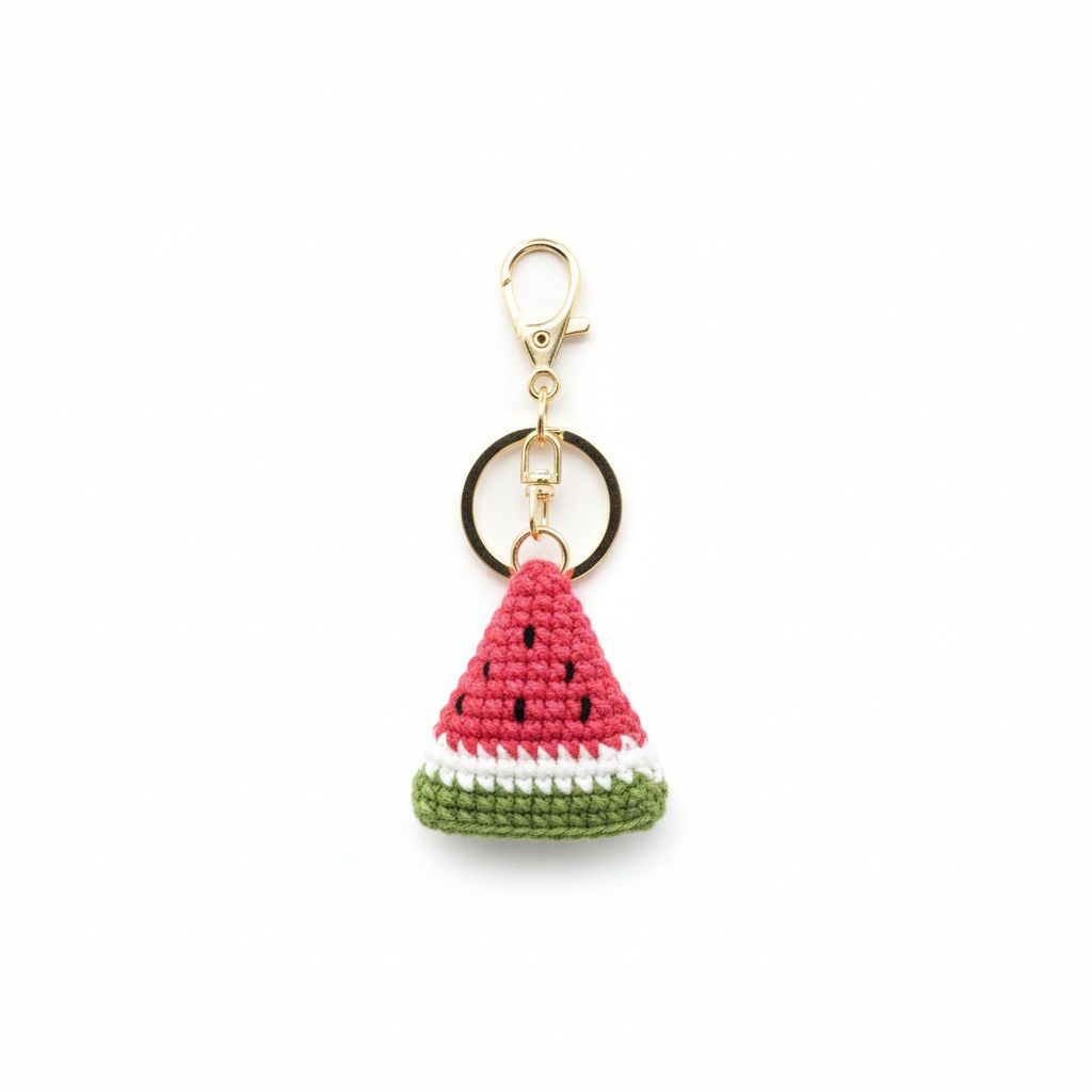 Handmade pink crochet watermelon keychain