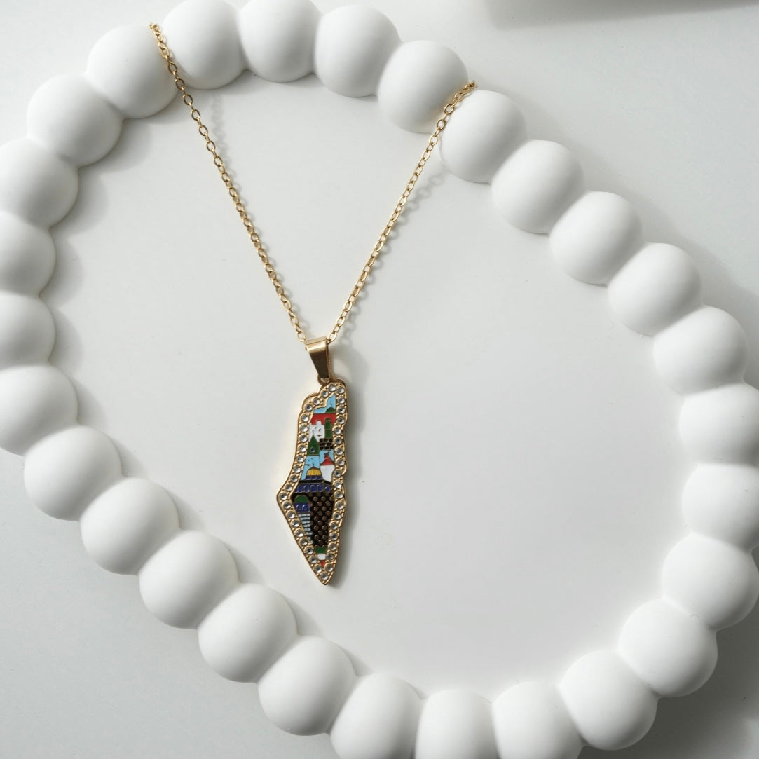 Jerusalem necklace with stones -18k gold plated
