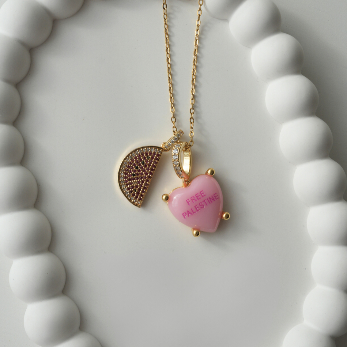 Watermelon Necklace with Heart Pendant -18k Gold-Plated