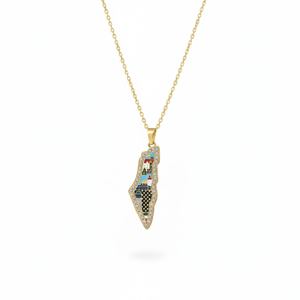 Jerusalem necklace with stones -18k gold plated