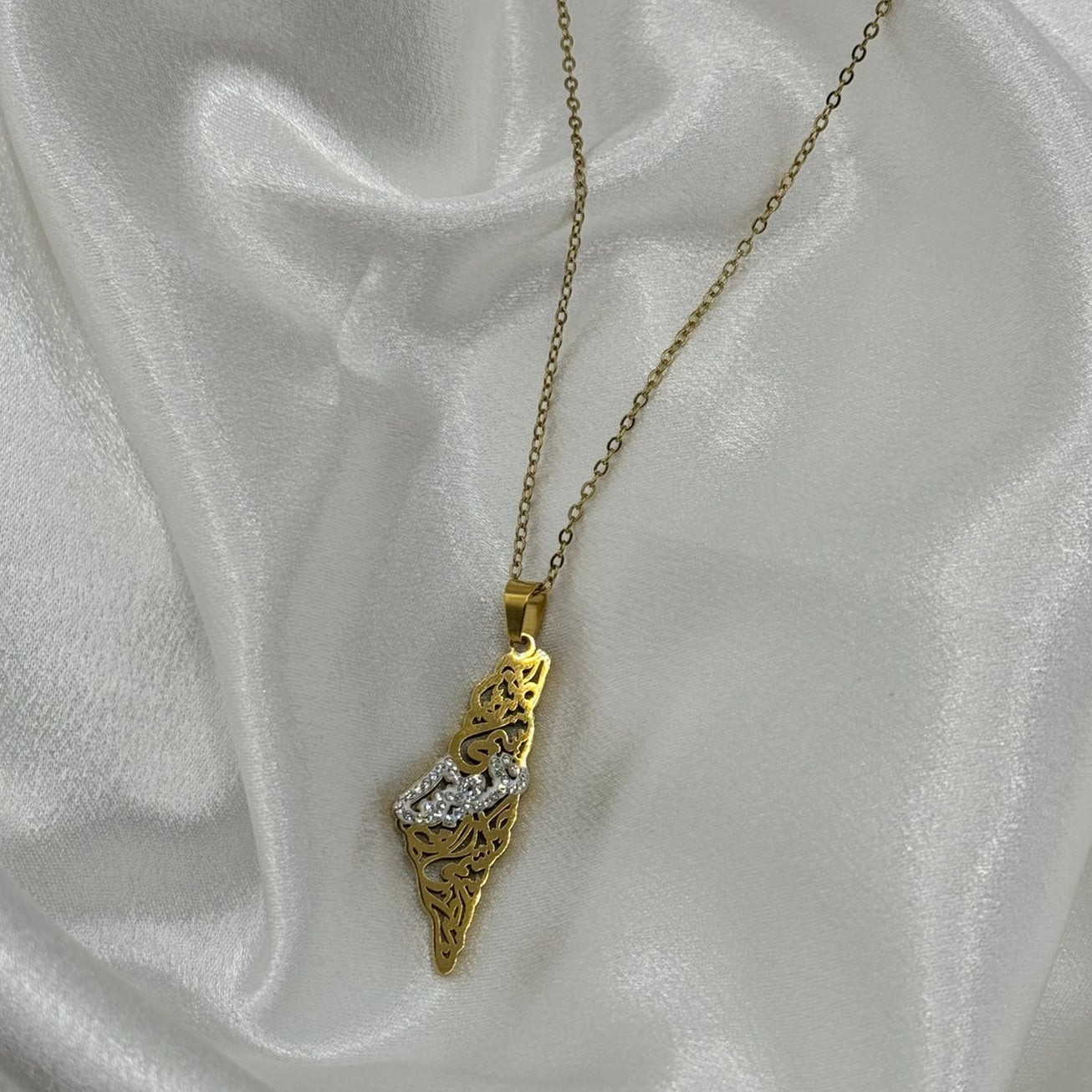 18k Gold Plated Jerusalem Necklace with Zirconia Stones
