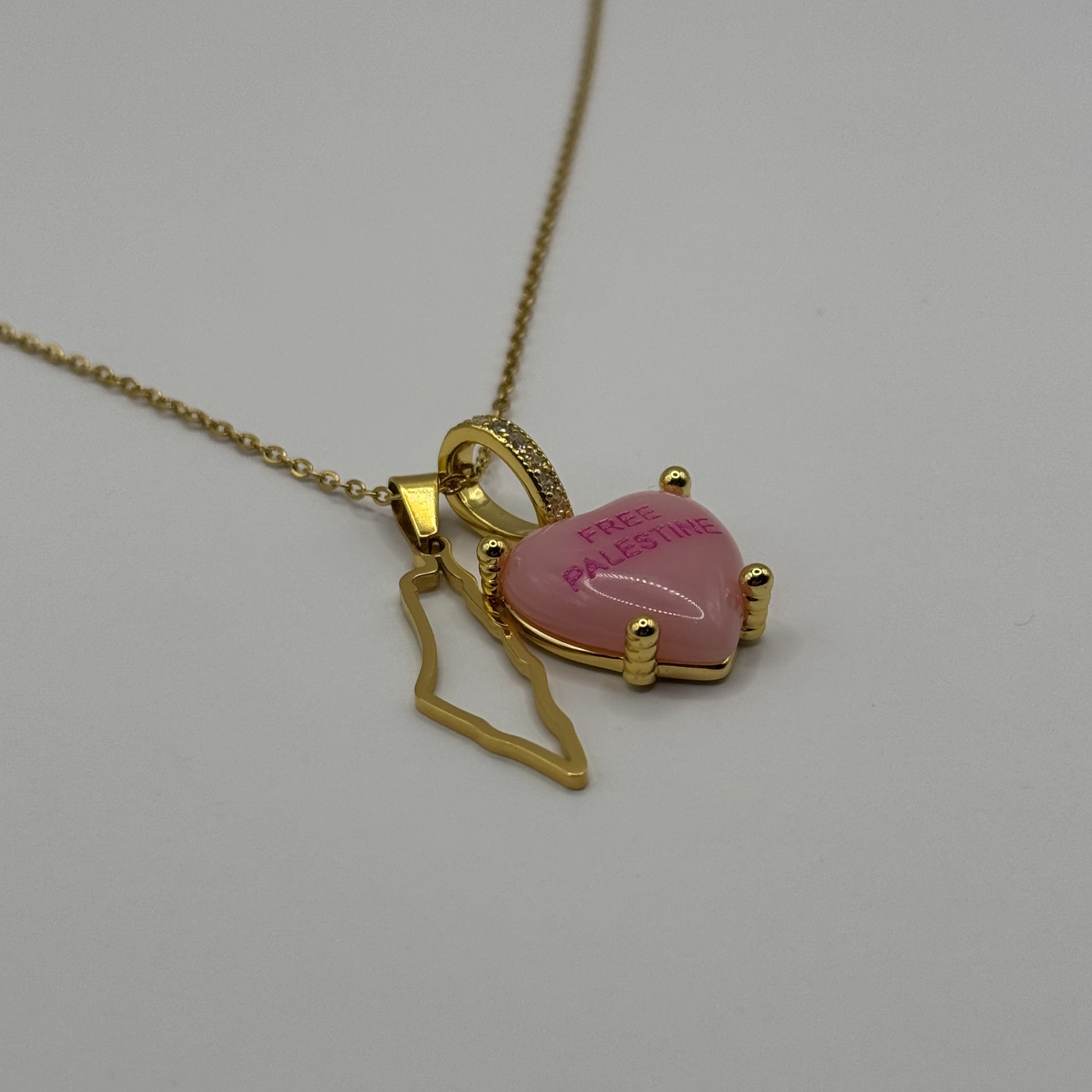 Palestine Map Necklace with Heart Pendant - Gold-Plated