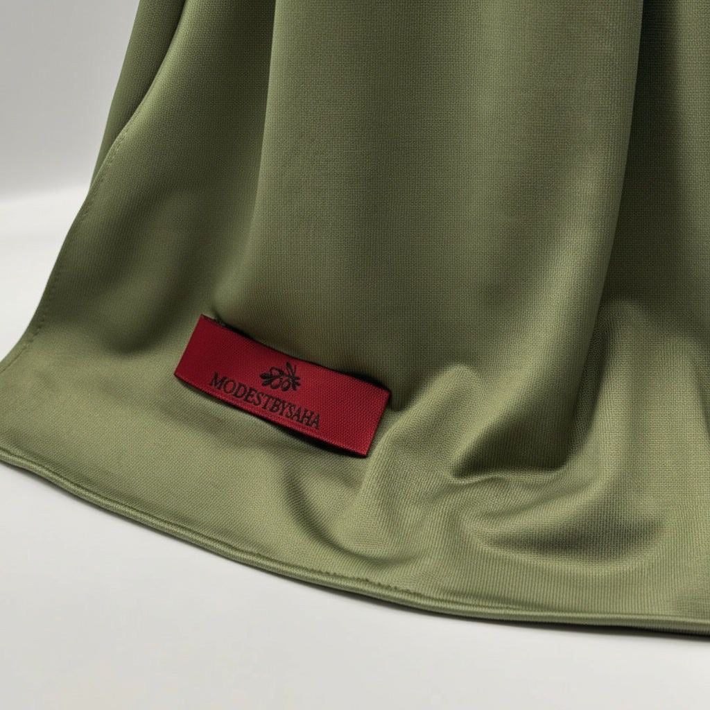 Olive Green Satin Liquid Jersey Scarf