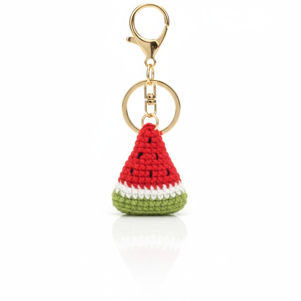 Handmade red crochet watermelon keychain