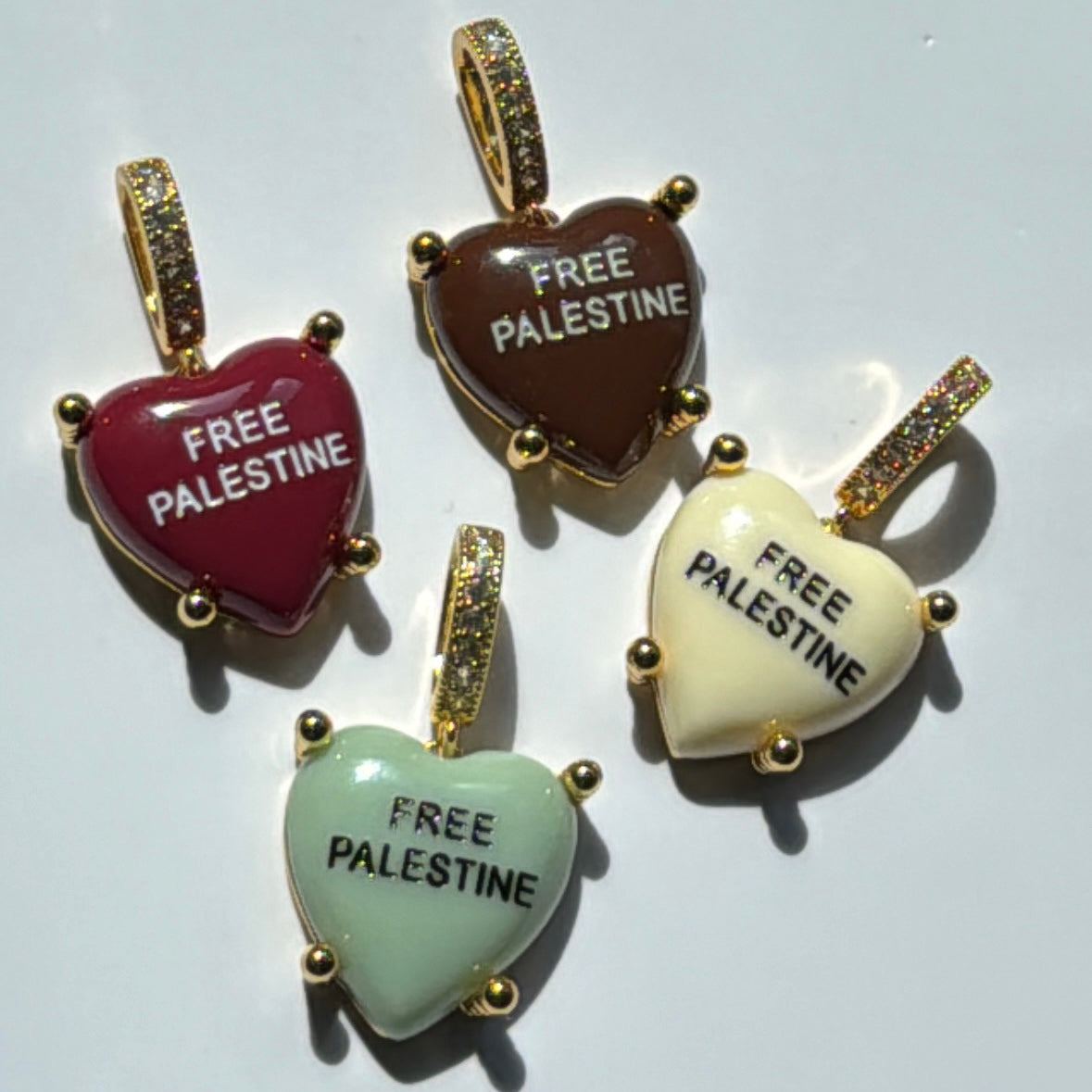 Free Palestine – 4-Piece Heart Pendant Set