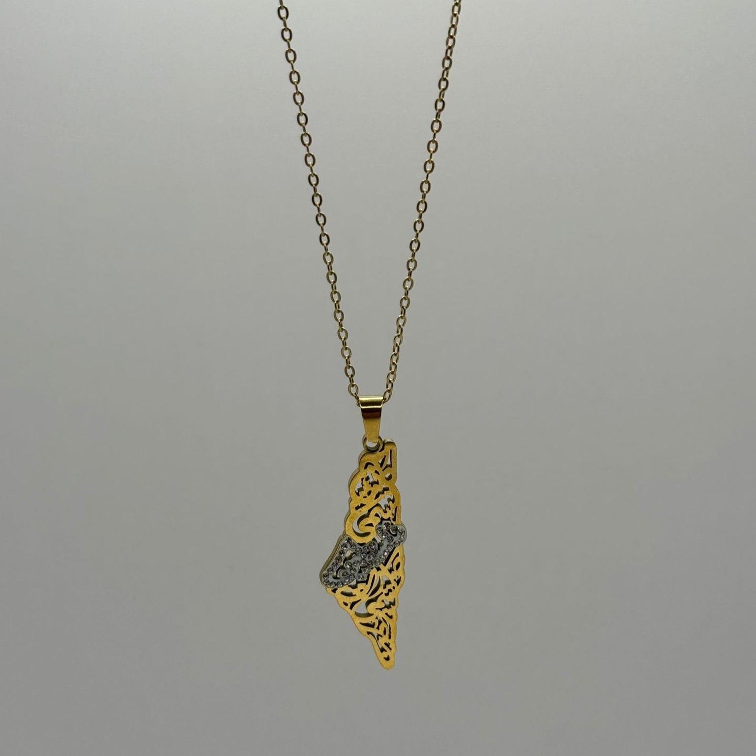 18k Gold Plated Jerusalem Necklace with Zirconia Stones