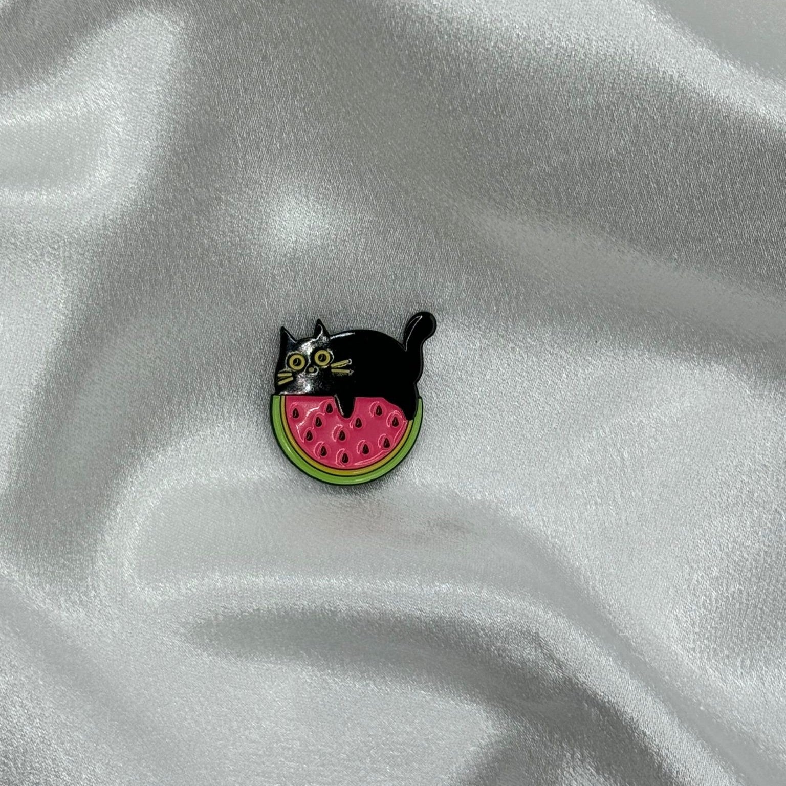 Brooch with Melon and Cat Design