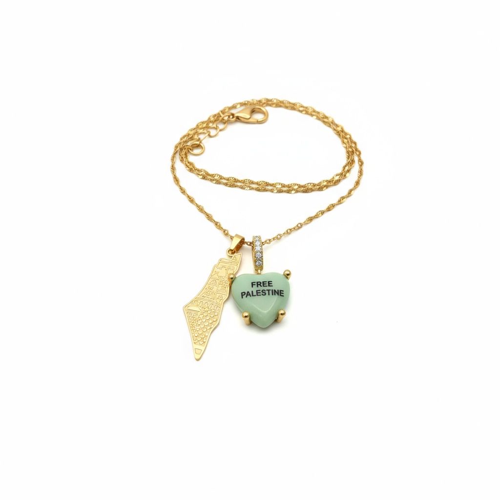 Jerusalem necklace + matcha charm 18k gold plated