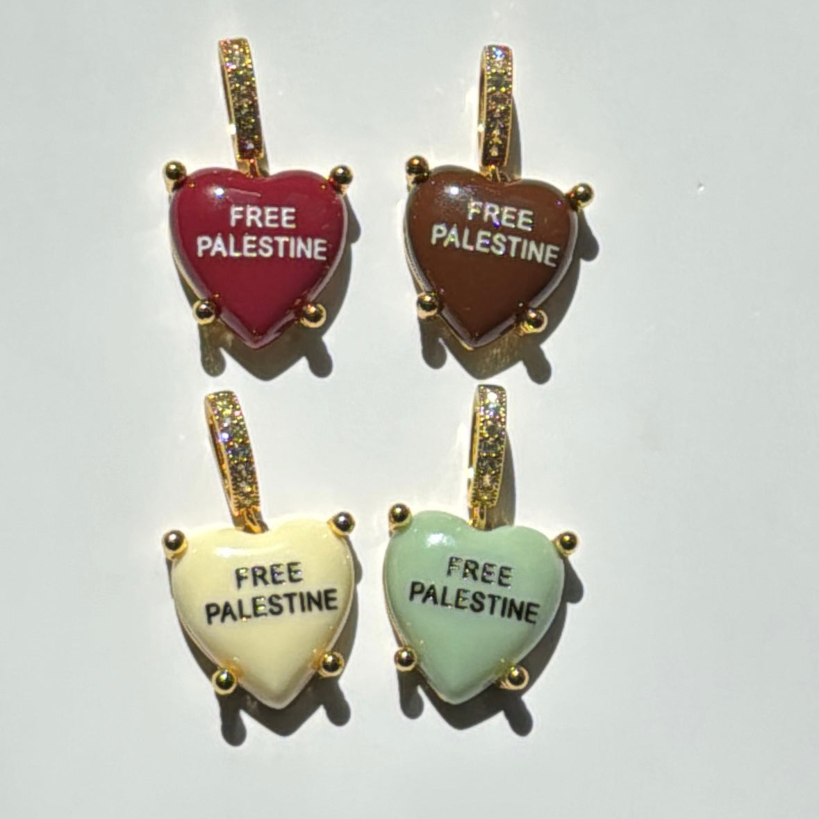 Free Palestine – 4-Piece Heart Pendant Set