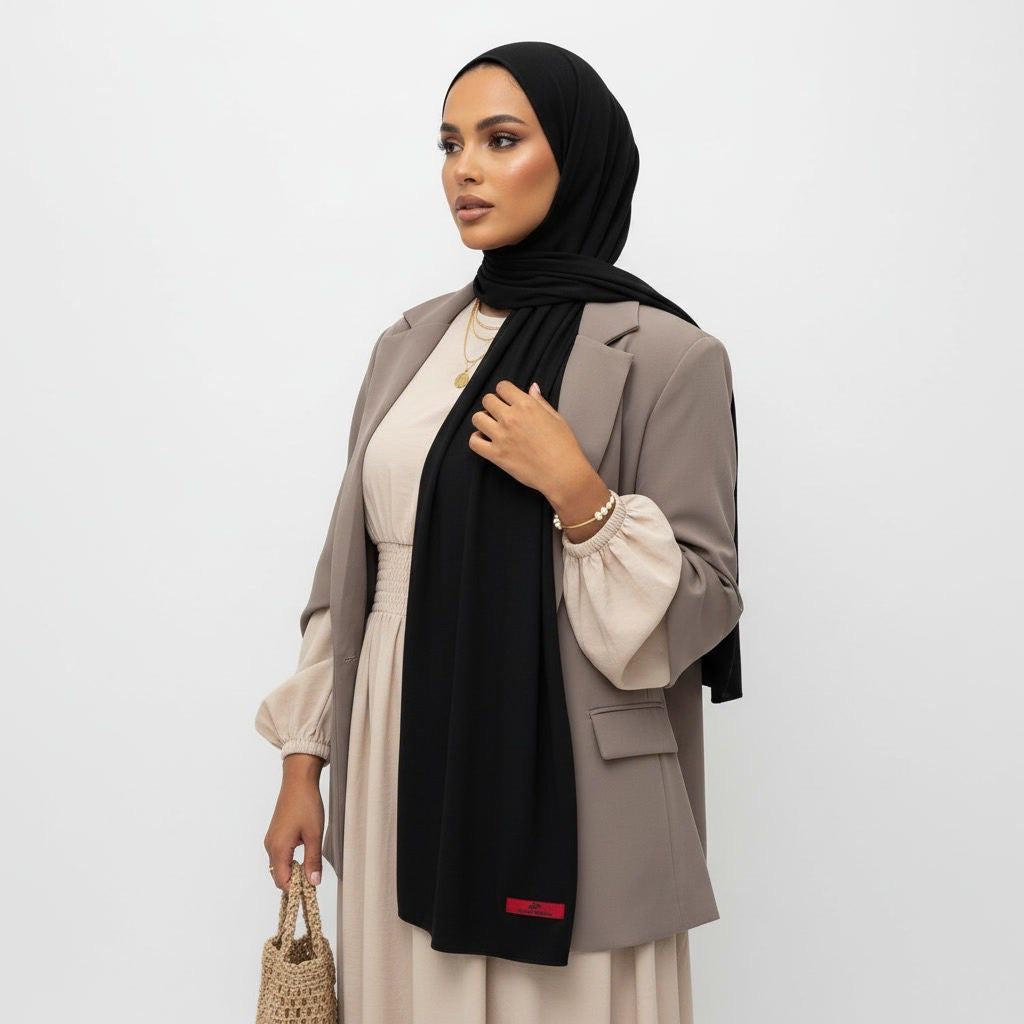 Black Satin Liquid Jersey Scarf