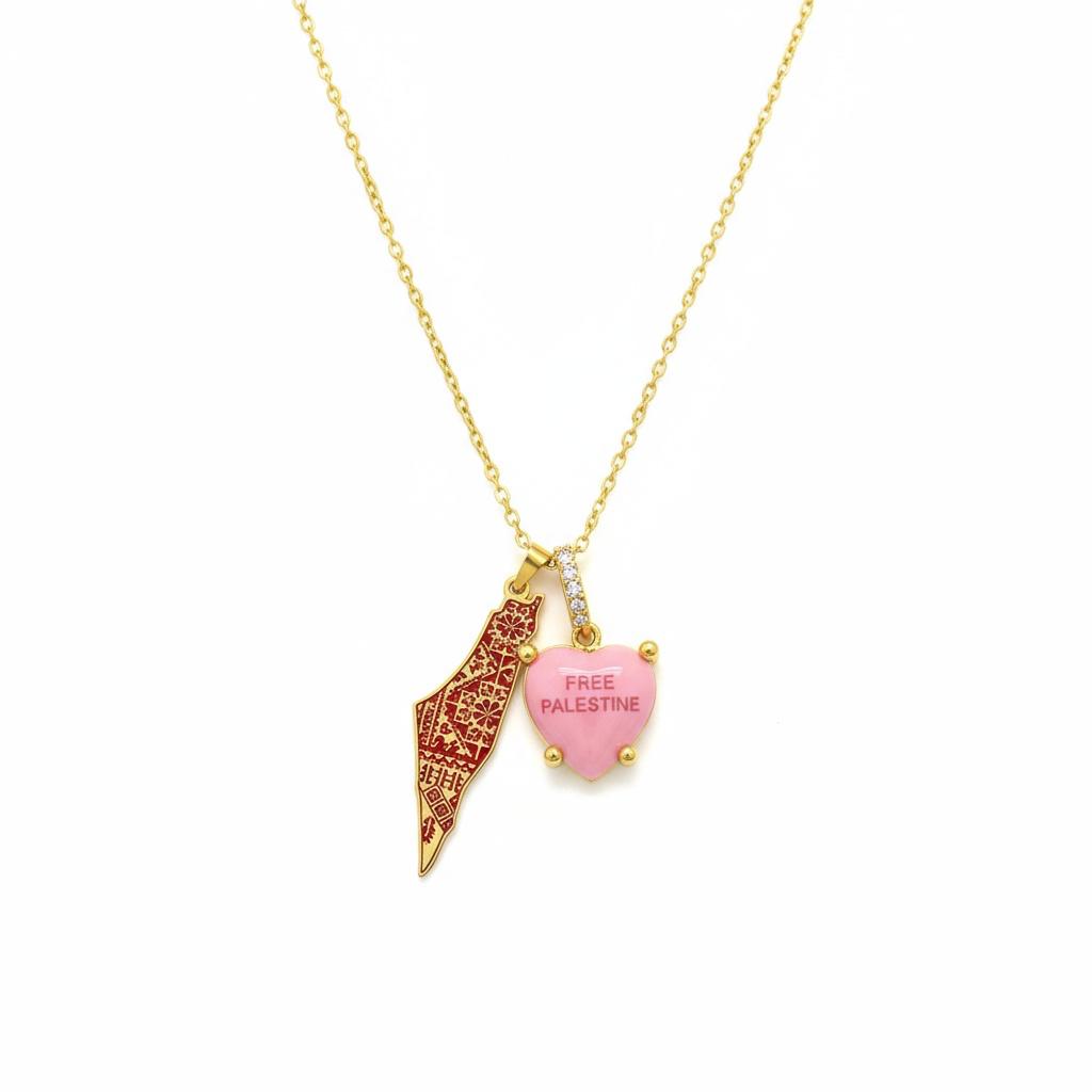 Keffiyeh Necklace with pink Heart Pendant