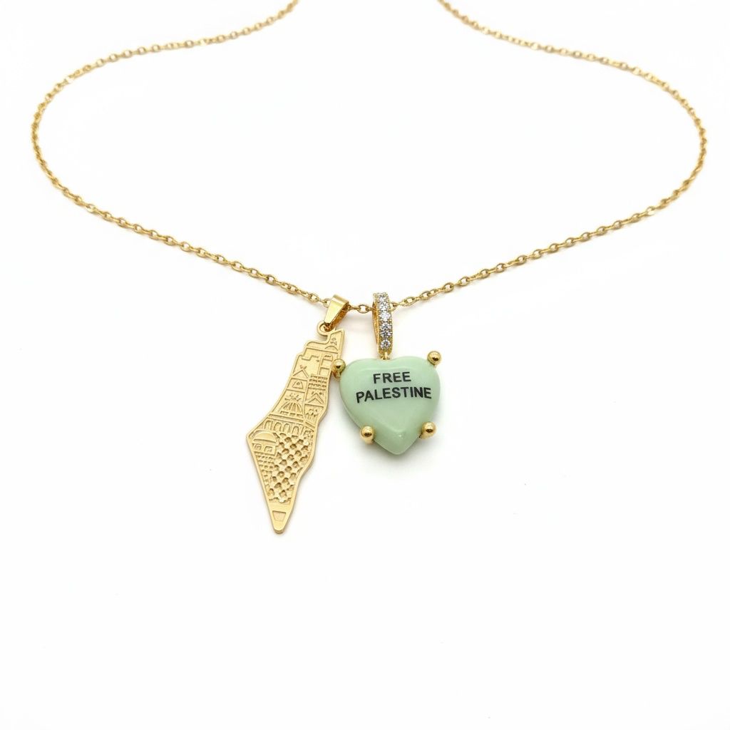 Jerusalem necklace + matcha charm 18k gold plated
