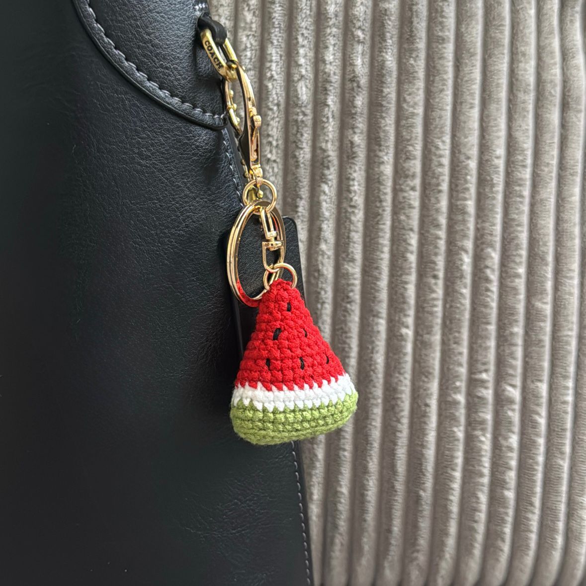 Handmade red crochet watermelon keychain